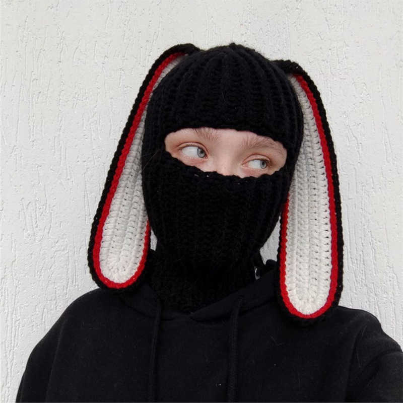 

Cycling Caps Masks Handmade Knitted Bunny Hat Balaclava Winter Warm Wool Seve Cap Halloween Christmas Makp Party Hat Ski Mask Hedging Cap L221014