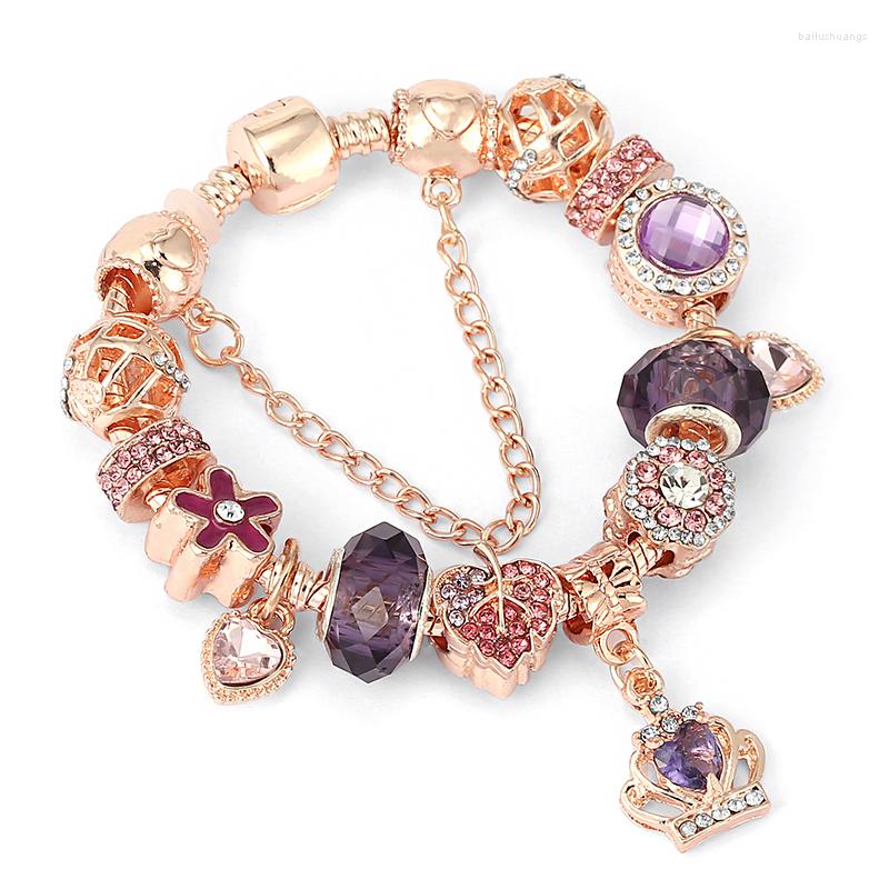 

Charm Bracelets Yexcodes European Style Rose Gold Series Temperament Purple Crown Pendant Ladies Bracelet Gift Direct Shipment
