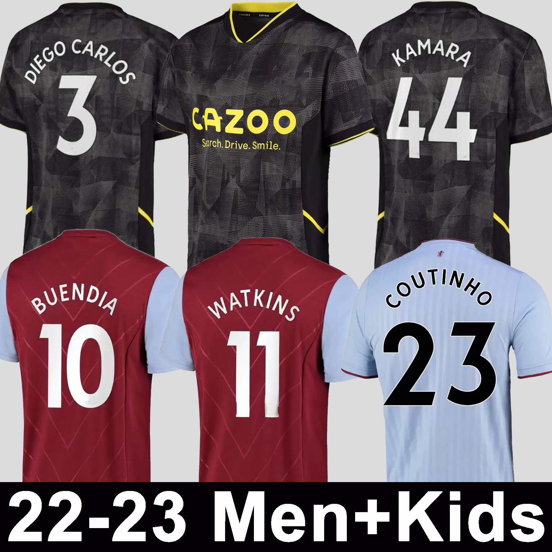 

2022 2023 Kamara Soccer Jerseys away Aston Villaes WATKINS BUENDIA McGINN EL GHAZI DOUGLAS LUIZ MINGS coutinho CASH Diego Carlos Football shirt Men Kids, 22/23 men home + patch