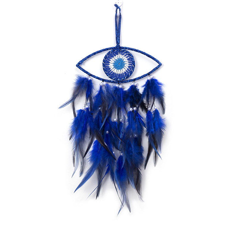 

Evil Eye Dream Catcher Decorative Figurines Blue Feather Dream Catchers for Bedroom Wall Hanging Ornaments Handmade Christmas Blessing Festival Gift 1223249