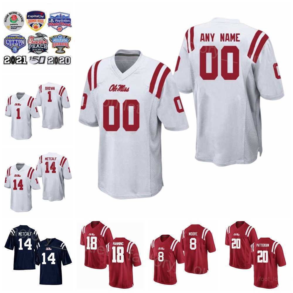 NCAA Ole Miss Rebels Football College 14 DK Metcalf Jersey 1 AJ Brown 22 Dexter McCluster 8 Elijah Moore 18 Achie Manning 20 Shea Patterson 22 Deuce