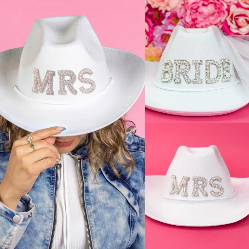 

Berets Bride Cowboy Hats Mrs Cowgirl Hat Bridal Party Props Women Bachelorette For Disco Dress Up, White denim hat brid