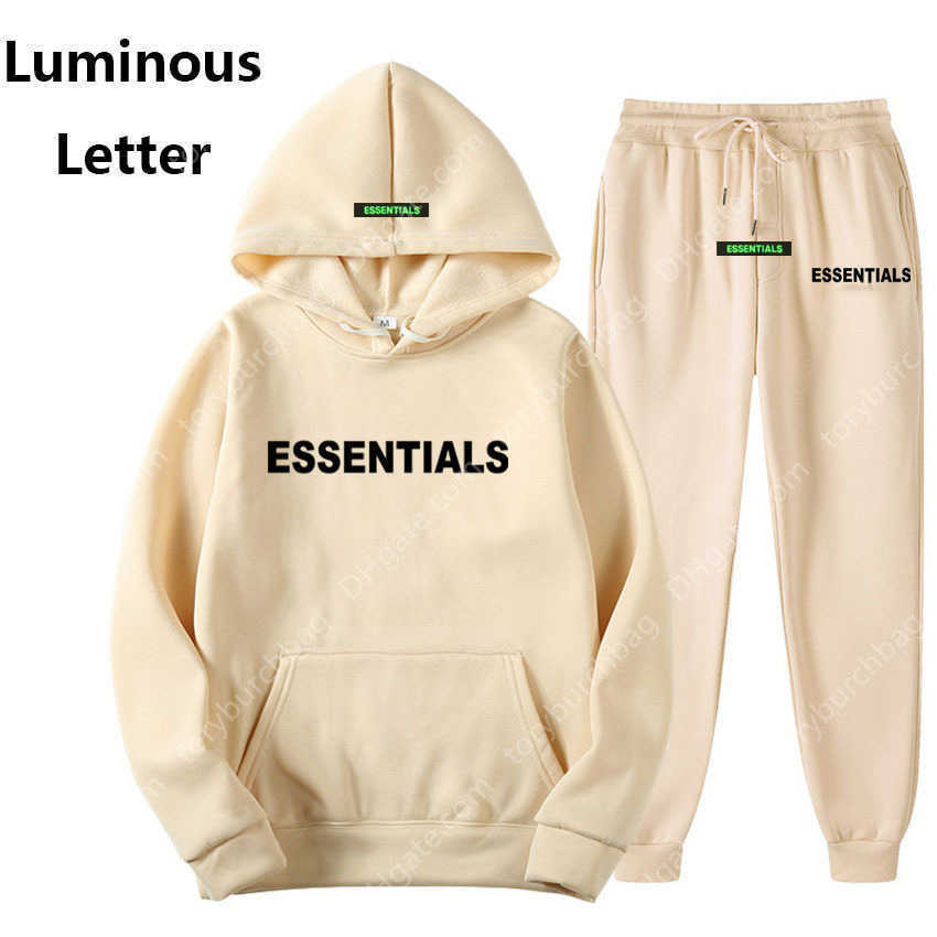 

ESSENTIALS Hoodie and Pants Men Women Luminous Letter Streetwear Harajuku Sweatshirt Skateboard Basketball Cycling Hoodies, Gray black