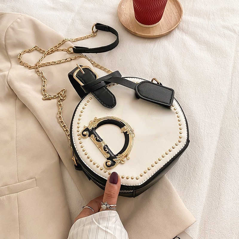 Women Bags Fashion dg designer bag White PU Handbags Small Rivet Letters One Shoulder Messenger Bag Round Handbag Women's Wallet