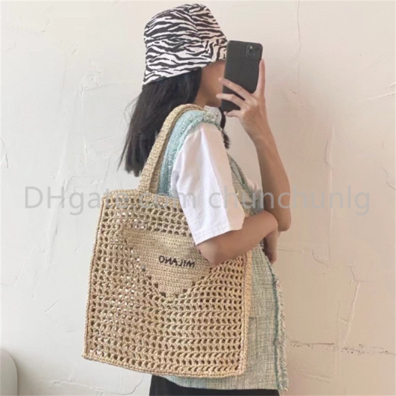 

Designer 2022 Digner Embroidered Female Bag Hollow Rafia Straw Tote Luxury Brand Summer Beach Woven Bag Handbags Luxurious, White