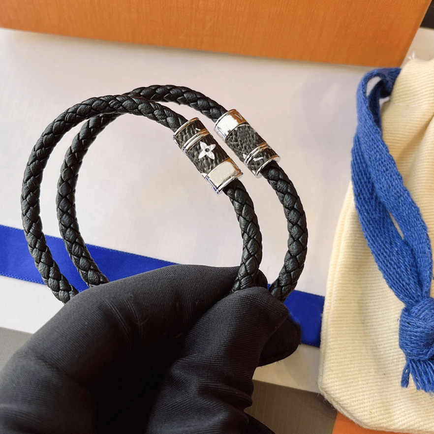 

23ss 17cm/19cm Brand Designers Men Womens Bangle Bracelets Luxury Jewelry Leather Rope 18K Gold Plated Stainless Steel Bracelet Wedding Gift S350