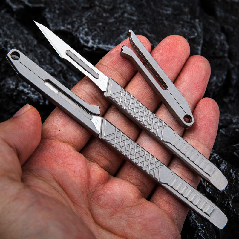 

New Titanium Alloy Utility Knife Scalpel Blade Paper Cutter with Sheath Prybar Outdoor Survival EDC Tool