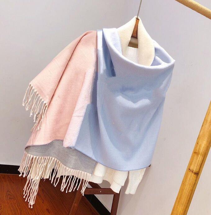 Gradient Cashmere Scarf For Women Autumn And Winter Shawl Dual-use Thick warm Trendy Letter Jacquard Long Scarves Double Side Color