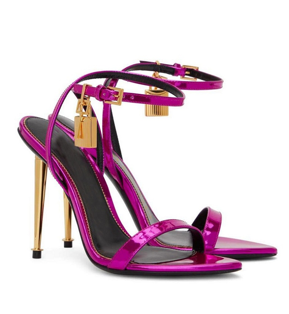 

Perfect Design Padlock Pointy Naked Sandals Shoes Women Key & Lock Gold Silver Tone Hardware Lady Party Wedding Gladiator Sandalias EU35-43, 11
