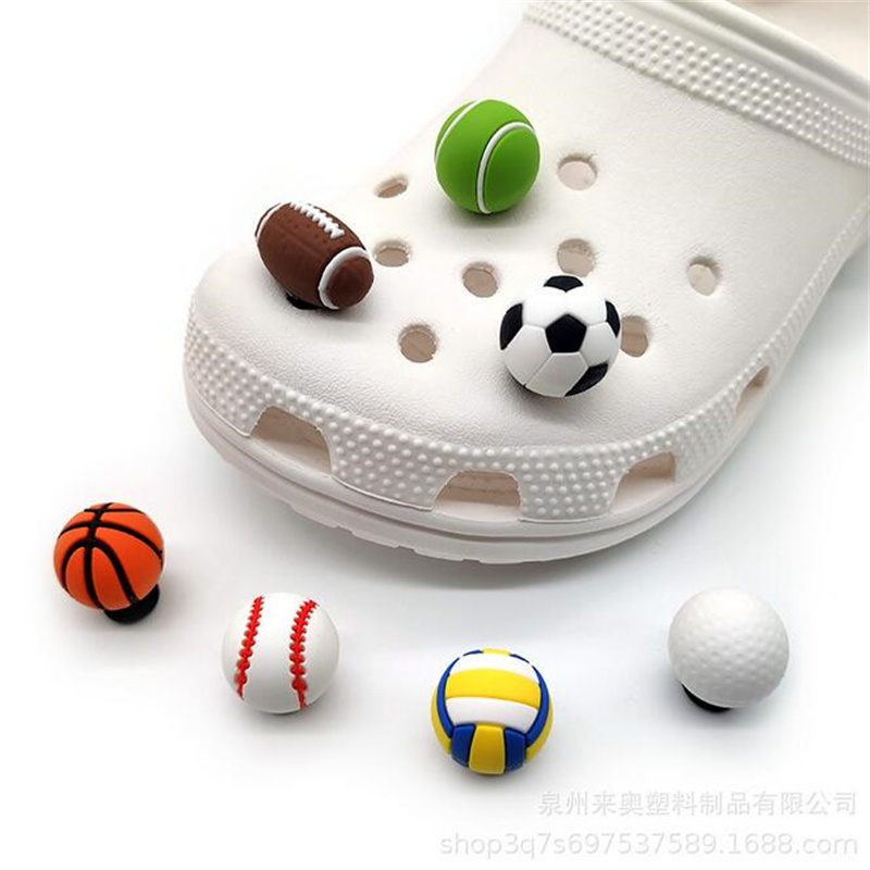 

3D Sports Ball Croc Charms Plastic Shoe Charm Decoration Buckle Accessories Pvc Jibitz Clog Buttons Pins