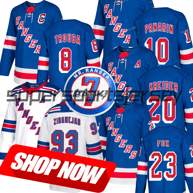 

Mr Rangers Jerseys Ptach ny Artemi Panarin Mika Zibanejad Adam Fox Chris Kreider Jacob Trouba Kaapo Kakko Alexis Lafreniere Igor Shesterkin Jersey Custom 100% SEWN, Home blue mr rangers patch