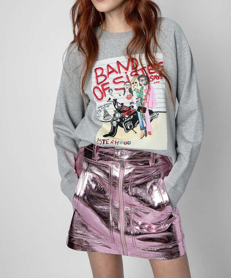 

23ss Women Designer Cotton Fashion Sweatshirt New Sisters Riding Motorcycles Print Pullover Sportshirt Fleece Warm Sweater, Gray
