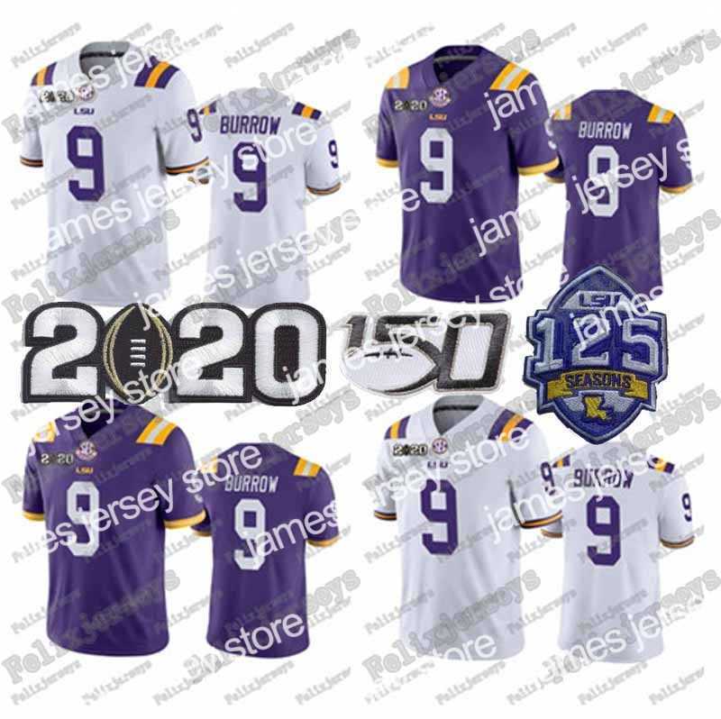 

American College Football Wear Football Jerseys NCAA 2023 National Championship LSU Tiger #9 Joe Burrow #9 BURREAUX 1 Ja'Marr Chase 150th 125th #20 Billy Cannon, Purple