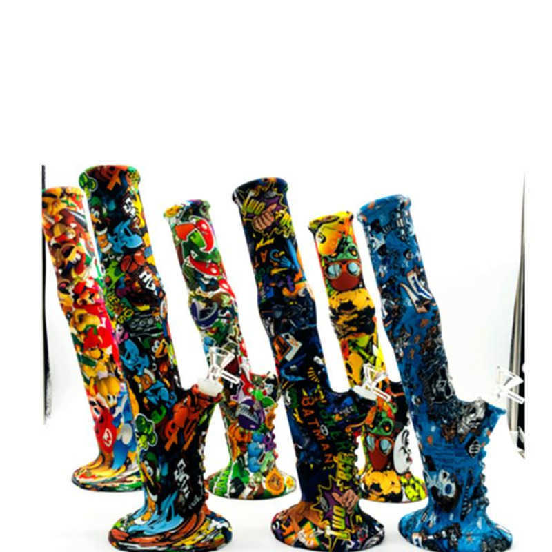 

Hookahs 2 styles Silicone Bongs Printing pipe water oil smoking heady beaker Dab Rigs Percolators Perc bong With Glass Bowl accessories