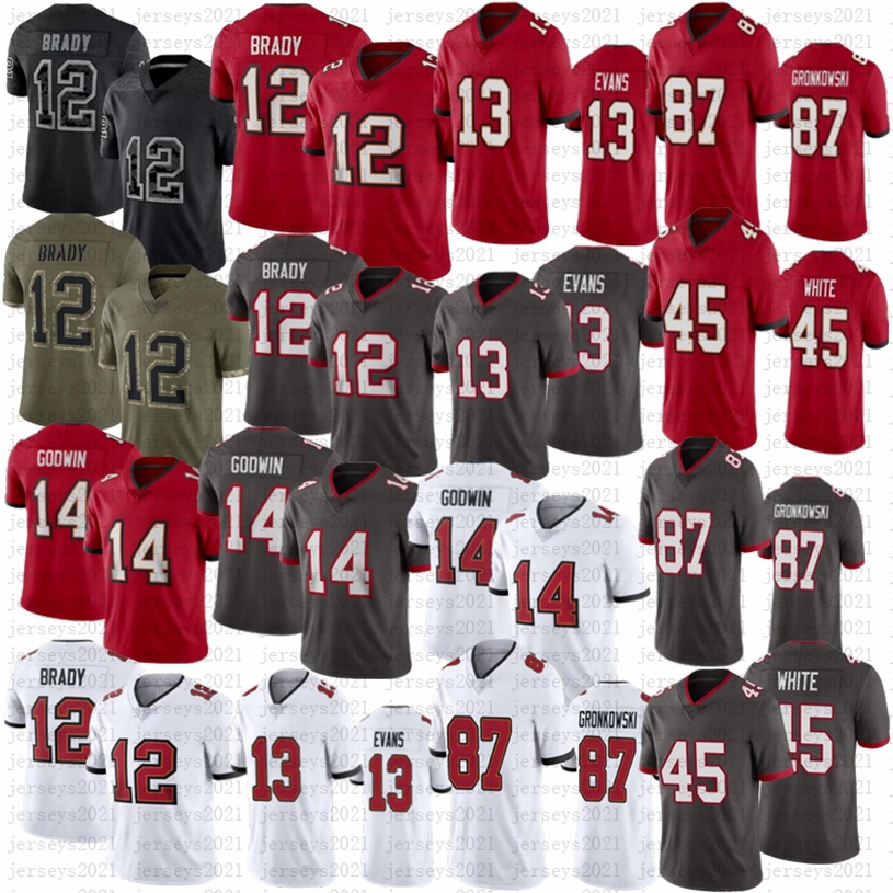 

Tom Brady Buccaneeres Football jersey Rob Gronkowski Devin White Mike Evans Red gray Chris Godwin Men Women Youth jerseys, As