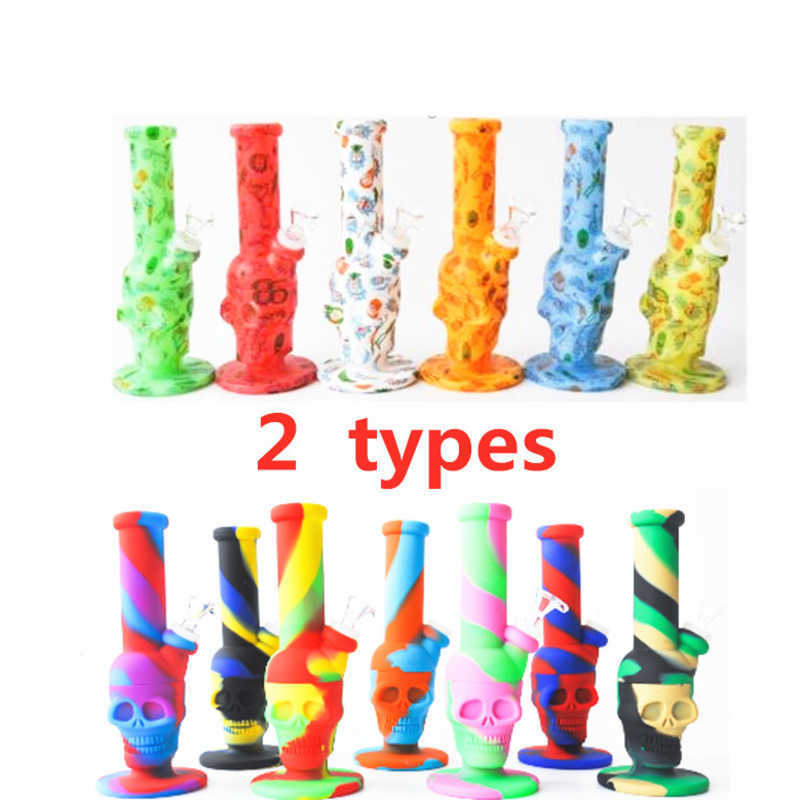 

Hookah Silicone Bongs Skull type water pipe oil smoking heady beaker Dab Rigs Percolators Perc Removable Straight With Glass Bowl