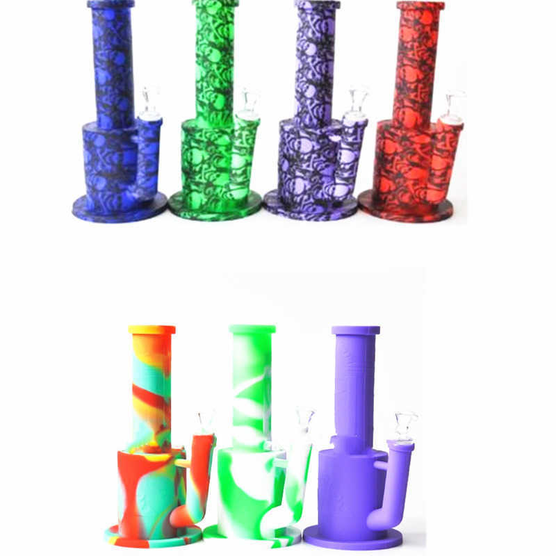 

Unbreakable Silicone Bong Removable hookah bongs with glass bowl two printings dab rig for smoking