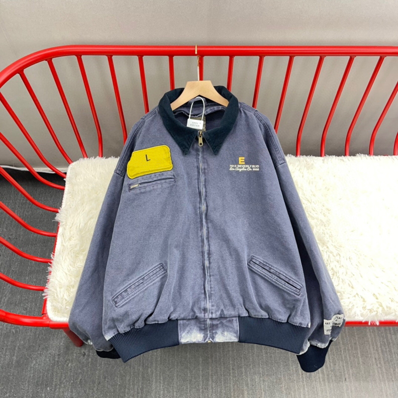 22FW Auteur d'automne Europe manteau de cargaison plus taille hommes extérieurs extérieurs en détresse lavée High Street Femmes Veste en jean imp