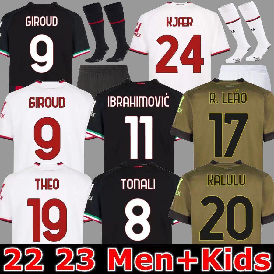 

IBRAHIMOVIC 22 23 Soccer Jerseys AC MILANS GIROUD R. LEAO BENNACER KESSIE ROMAGNOLI CALHANOGLU TONALI REBIC 2022 2023 Football Shirt Maillot Men Kids Kit, 22 23 away kids