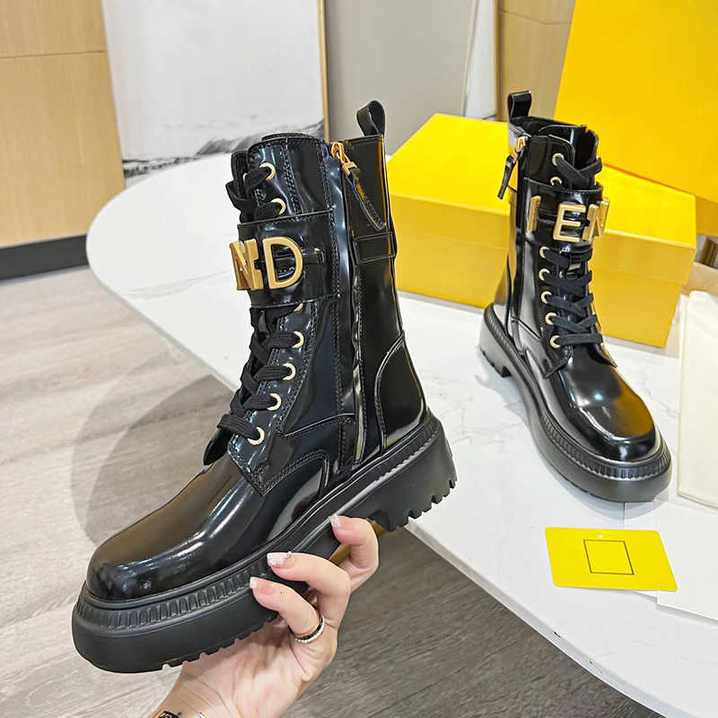 

Thick Sole Boots Martin Short Patent Leather Metal Belt Buckle Women's Shoes Motorcycle Designer Fashion Ladies Large Size 35-41, 2# shoe box