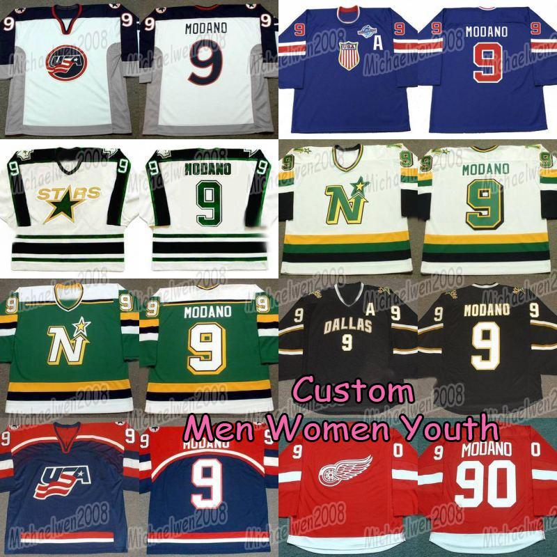 

Mike Modano hockey Jersey 2004 World Cup USA Dallas Stars 1990 Minnesota Mike Modano North Stars 1991 Hockey Jerseys Stitched Logo custom me, Black dallas stars