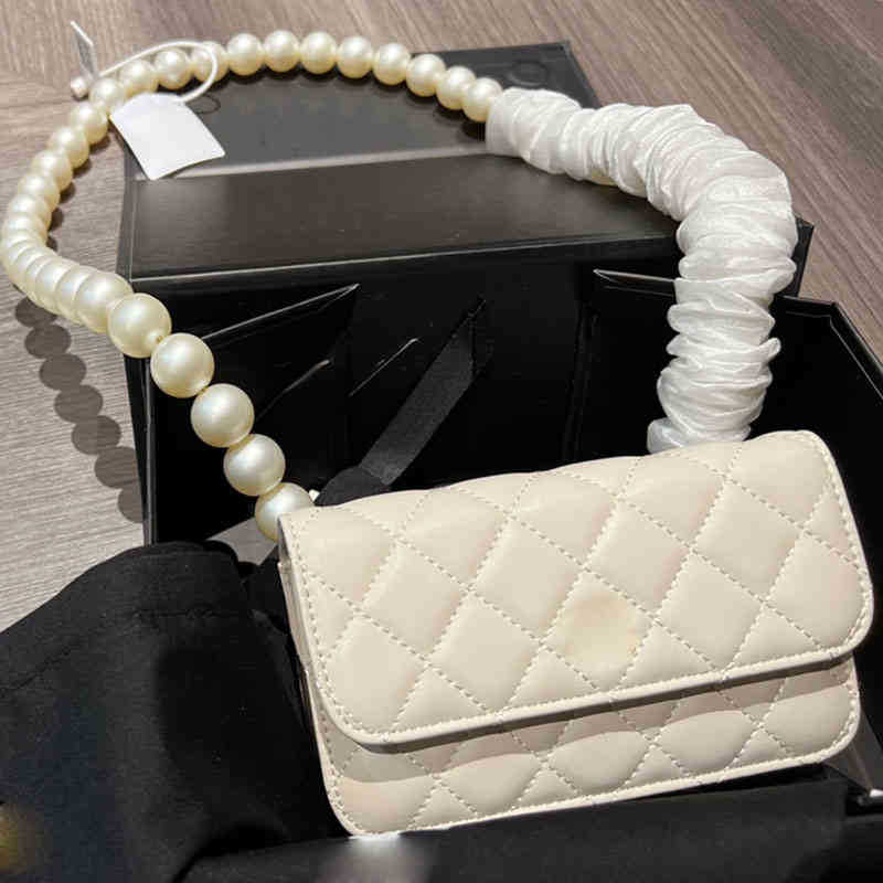 

Luxury Shoulder Bag Fashion Womens Designer Classic Mini Flap Solid Color Stitched Pearl Chain Metal Hardware Vintage Crossbody Handbag, Black