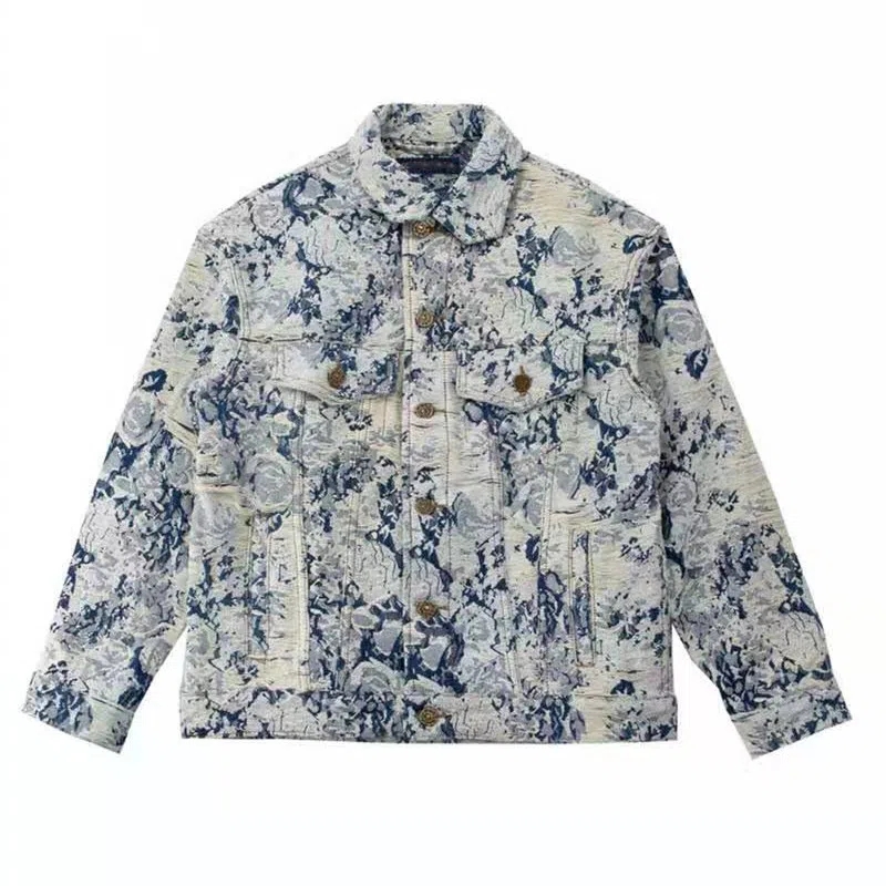 New Autumn and Winter Men's Jackets Designer Destroys Embroidery Old Flower Denim Clothes Korean Design Sense Jacquard Sports Coat