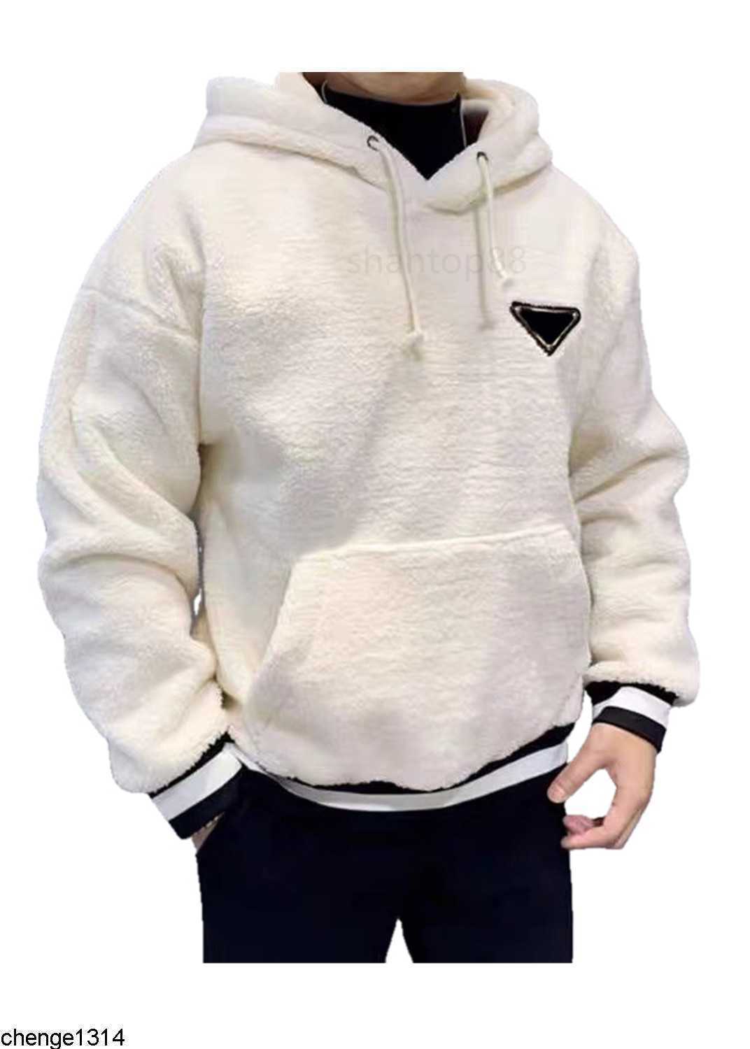 Men's Down Parkas Jackets Luxury Designer Prad High Quality Mens Sweatshirt Hooded Sweater Plush Thick Black White Loose Pullover Top Couple Fa