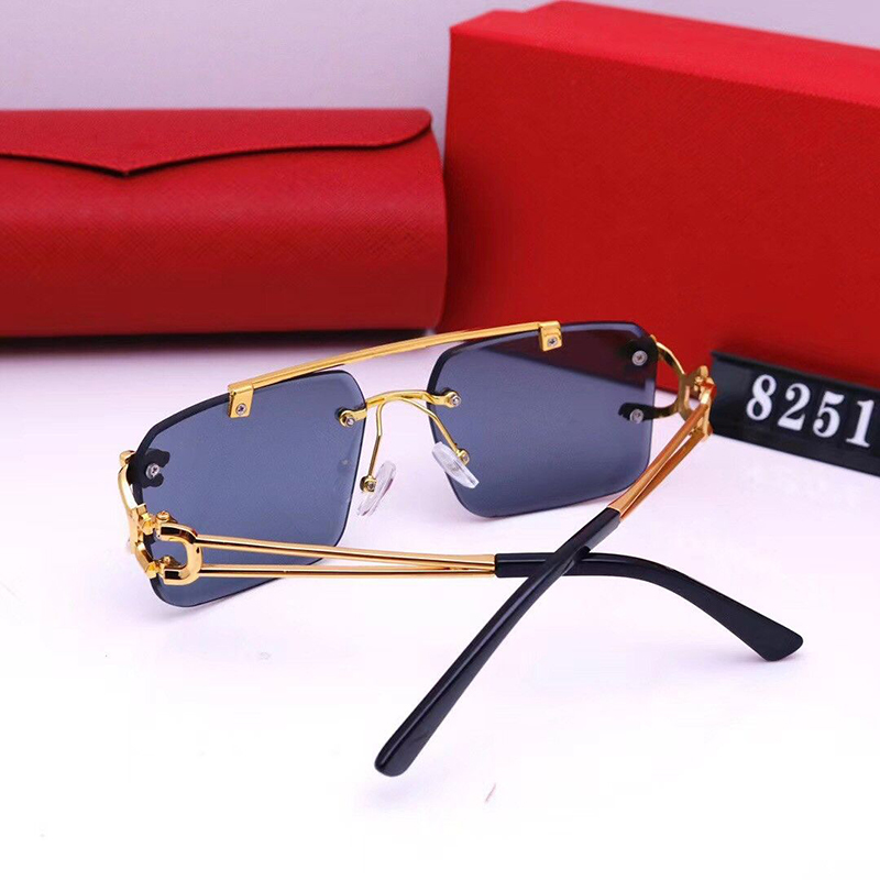 Luxury Mens Designer Sunglasses for Woman Double Bridge Gold Metal Frames Black Red Blue Clear Lens Rimless Square Sun Glasses C Decoration Fashion