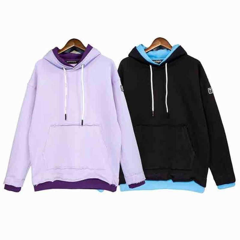 

Pa designer hoodie mens hooded sweater Two Color Splice Pullover coat men women sweatshirt palm Loose Oversize Couple Hoodies, Plam-black