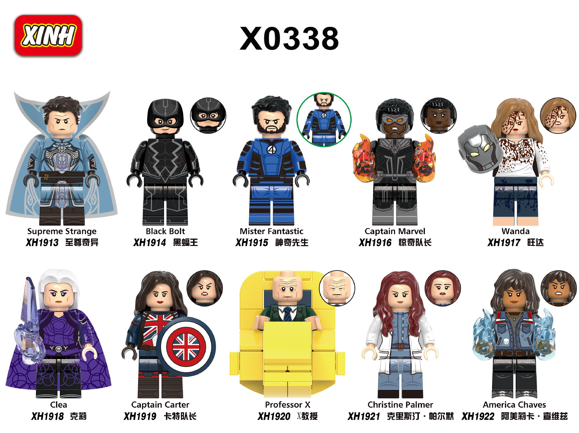

X0338 Hero Minifigs Mini Toy Figures Black Bolt Mister Fantastic Building Blocks
