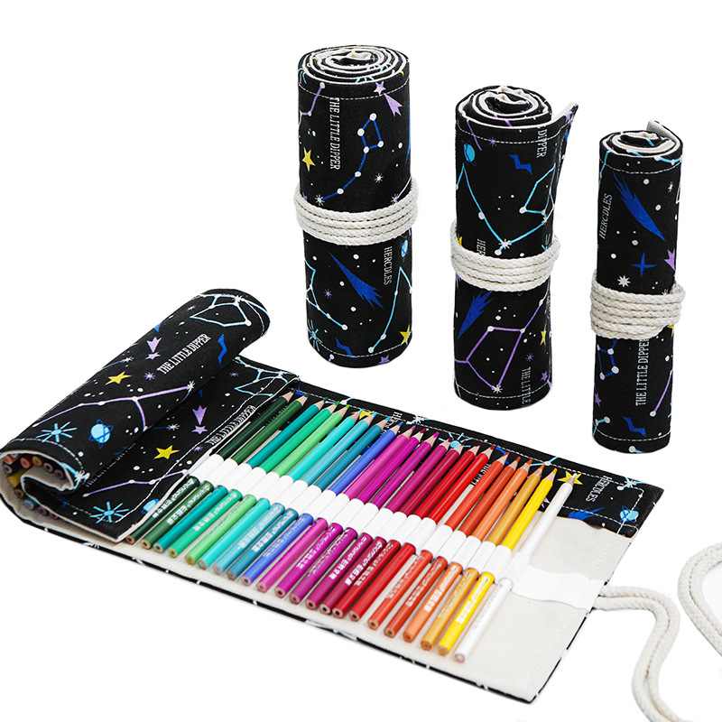

Night Sky Sketch Color Pencil Bag Primary School Large Capacity Canvas Pens Curtain Roll Pen Bags 36 48 72 Slot 1223277
