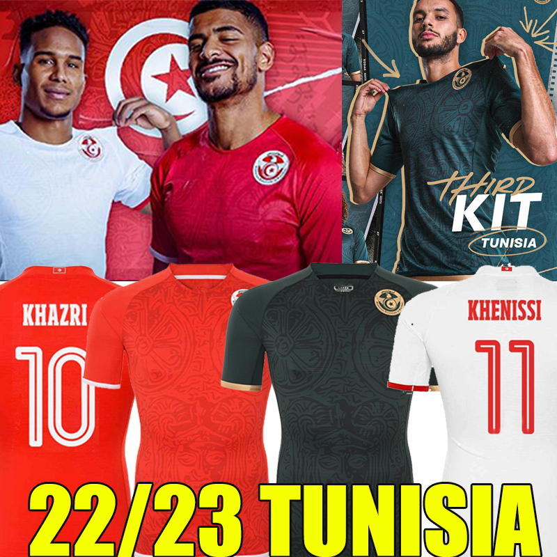 

2022 Tunisia National Team Soccer Jerseys 22/23 KHAZRI JAZIRI MSAKNI SLITI KHENISSI BEN SAID ABDI TALBI LAIDOUNI Men Football Shirt Kits, 22-23 third