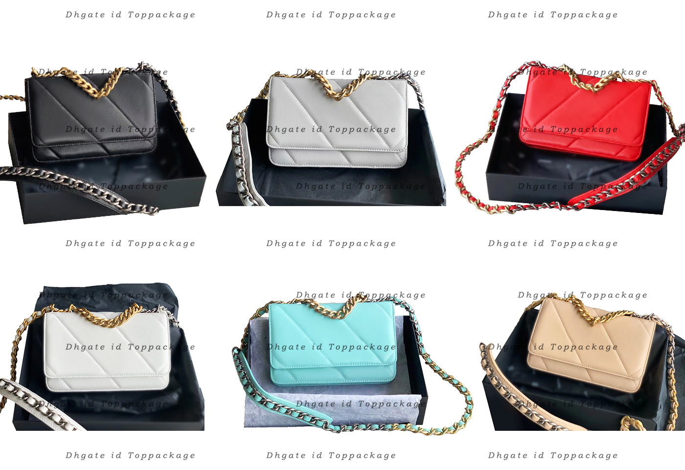 

Designer bag Women's leather chain bag 19 types of fortune packs large size with box accessories 19-12-5CM, White