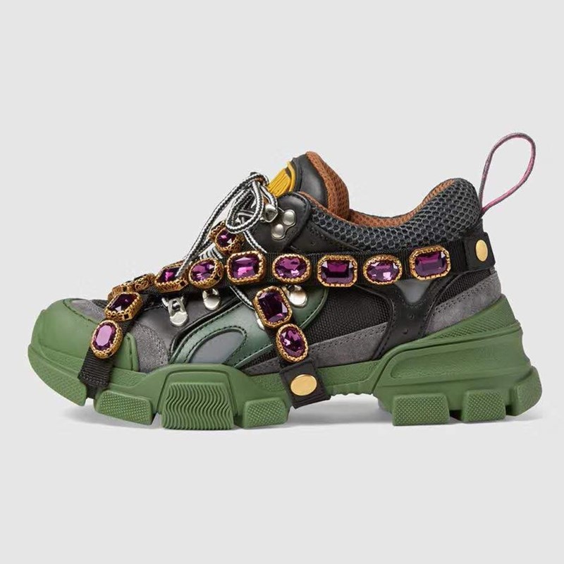 

Flashtrek designer shoes with detachable crystal loafers fashion luxury women's laces box Men Women 35-45Size, Greenbox