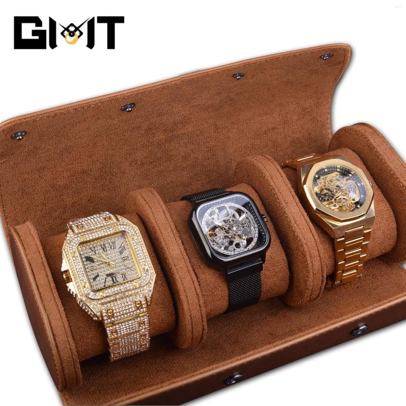 

Watch Boxes 3 Slots Brown Storage Organizer Box Portable Leather Case Holder Collector High Quality Gift For Men Women