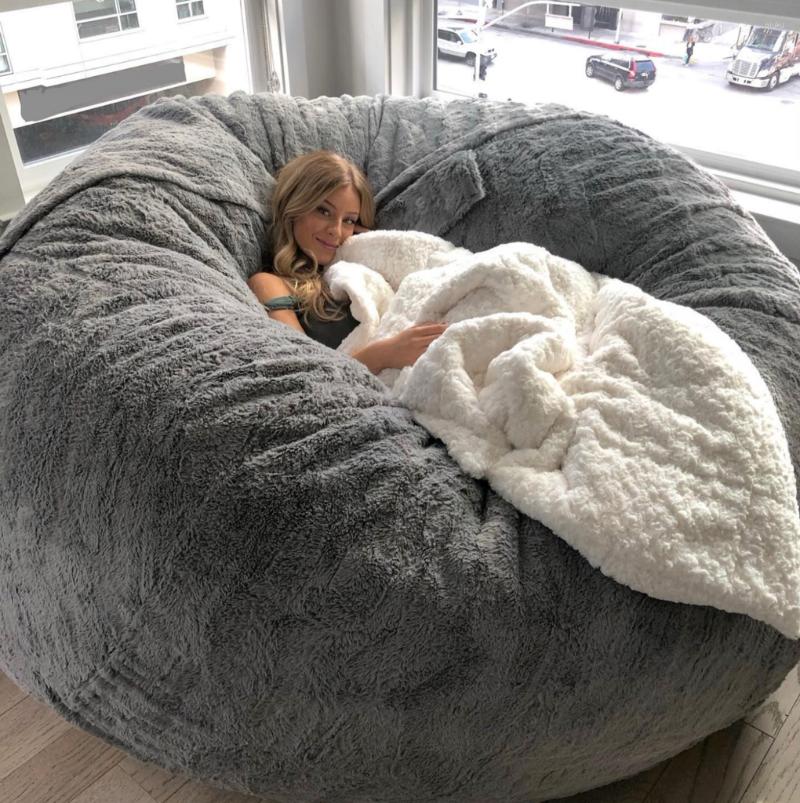 

Chair Covers Drop Floor Seat Couch Futon Lazy Sofa Recliner Pouf Giant Soft Fluffy Fur Sleeping Bean Bag For Adult Relax