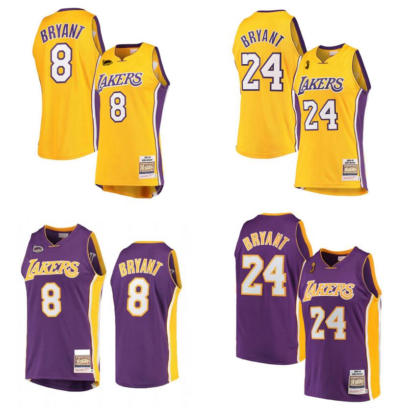 

Basketball jersey Bryant black mamba Mitchell & Ness 2000-01 2008-09 finals trophy yellow blue purple Men Youth Women Stitched retro Lakerses jerseys, With logo