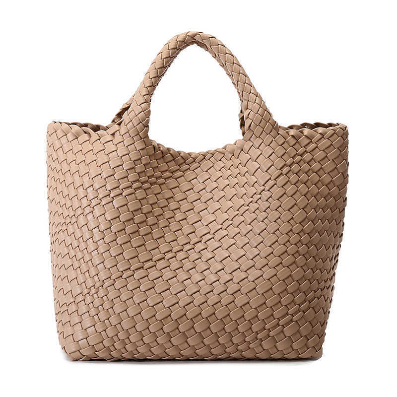 

Evening Bags Handmade Woven Shoulder Bag for Women Vegan Leather Tote Bag Large Beach Travel Handbags and Purses Designer Basket Bucket Bags L221014, Apricot