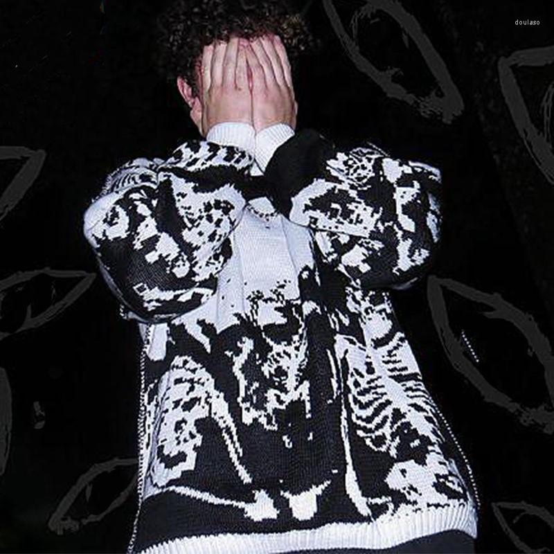 

Men's Sweaters Gothic Sweater Skull Print Y2K Clothes Winter 2022 Pullover Punk Street Hip Hop Bar Club Knit Top Aesthetics Grunge, Black