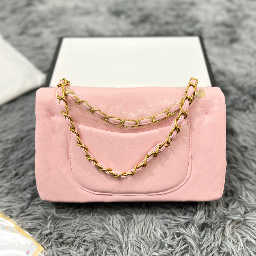 

Designers Women Chain Shoulder Bags Fashion Diamond Lattice Suture coin purse Handbag Lady Solid Color Leather Metal Button Daily Storage Crossbody Bags, Pink