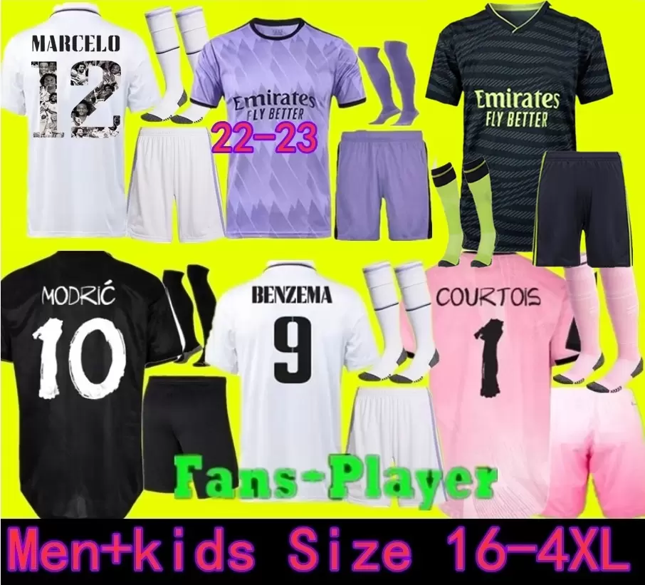 

men kids kit 22 23 MBAPPE BENZEMA Soccer Jerseys Y-3 REAL MADRIDS HAZARD macamiseta CAMAVINGA 2022 2023 RODRYGO ASENSIO MODRIC MARCELO VALVERDE VINI JR football shirt, 22-23 away s-4xl