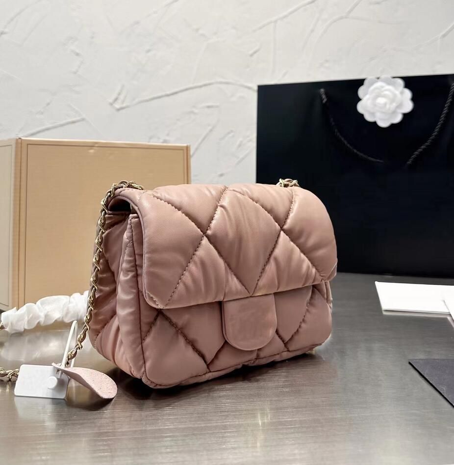 

Classic Diamond Lattice Shoulder Bag Genuine Leather Designer Flap Womens Letter Hardware Mini Chain Crossbody Messenger Bag Handbags Purse, Pink