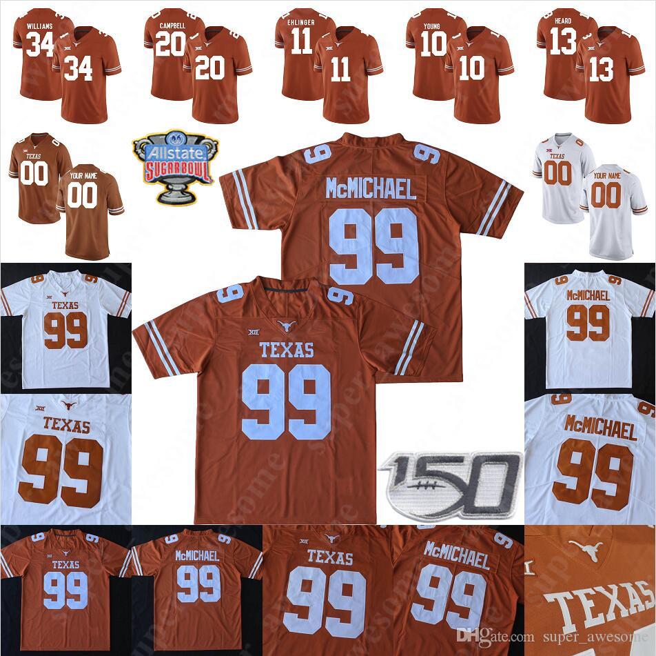 

College wear CUSTOM Texas Longhorns Football Jersey Sam Ehlinger Devin Duvernay Joseph Ossai Keaontay Ingram Roschon Johnson Jake Smith Malc, 150th-white