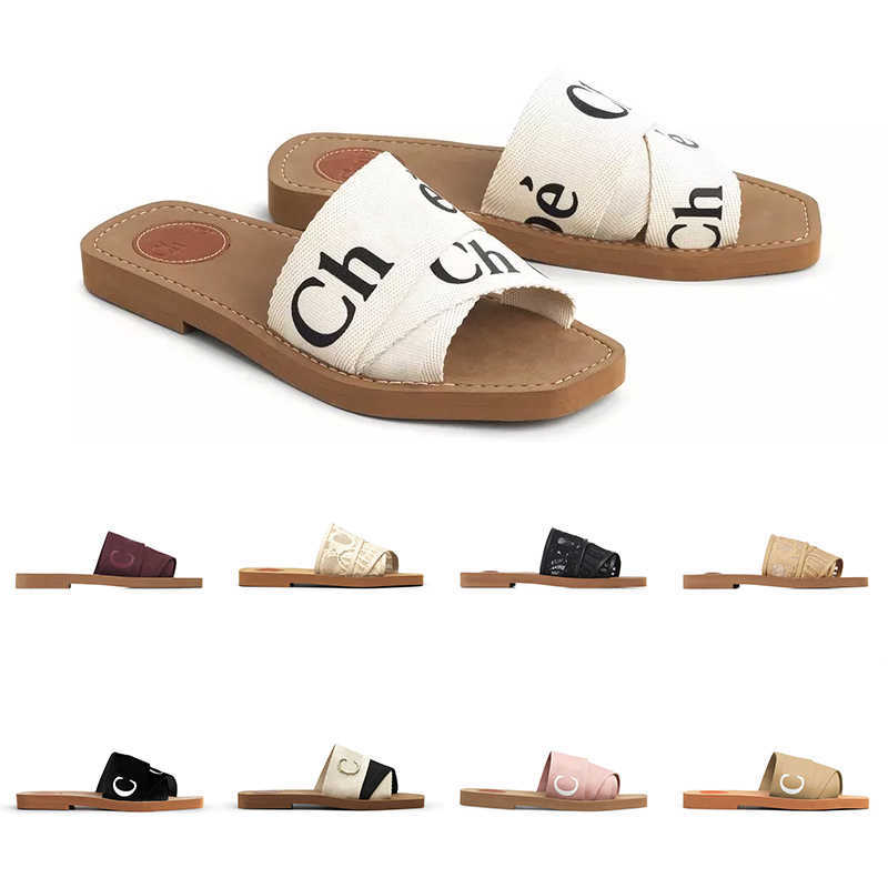 

2022 Slippers Designer Women Woody Flat Mules Sandals Slides Sail Canvas White Black Women Outdoor Beach Slipper shoes