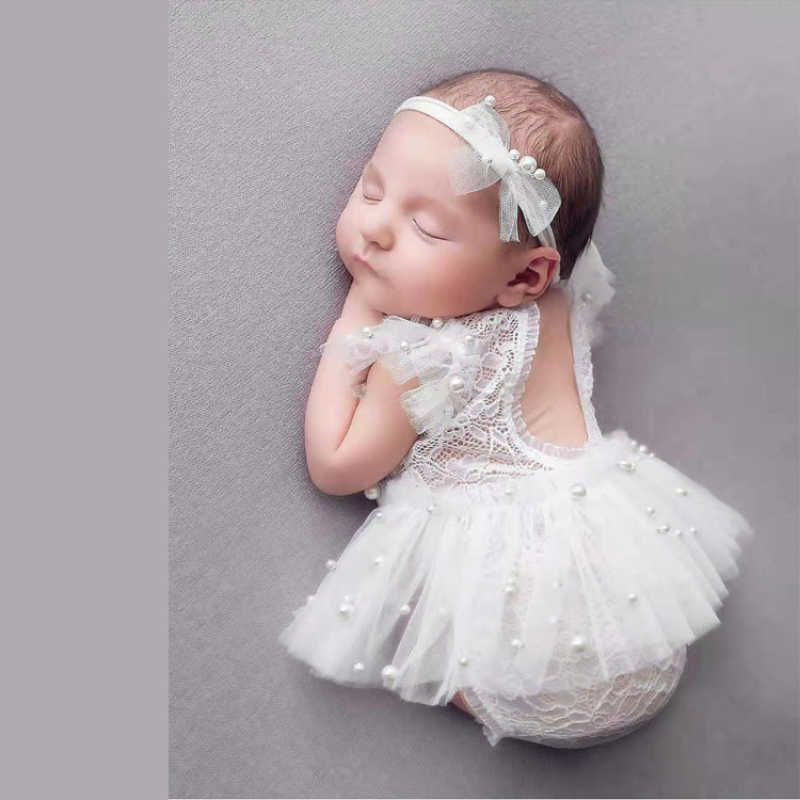 

Christening dresses Newborn Photography Props Baby Girl Lace Romper Bodysuits Outfit Photography Clothing for First Picture Shooting Bebe Foto Gift T221014, White