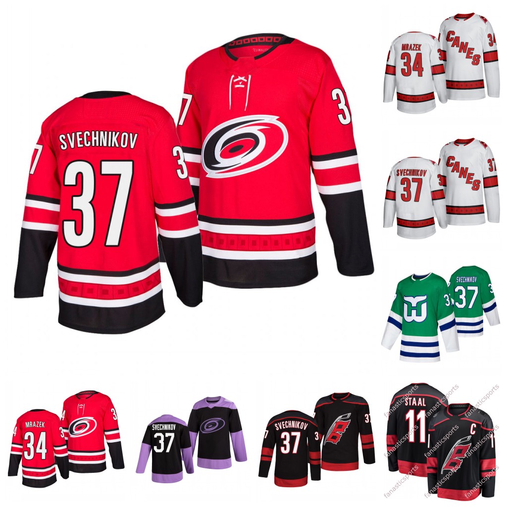 

College wear Womens 37 Andrei Svechnikov Carolina Hurricanes Petr Mrazek Sebastian Aho Brett Pesce Teuvo Teravainen Justin Williams Justin F, Whalers night green jer youth: size s-xl