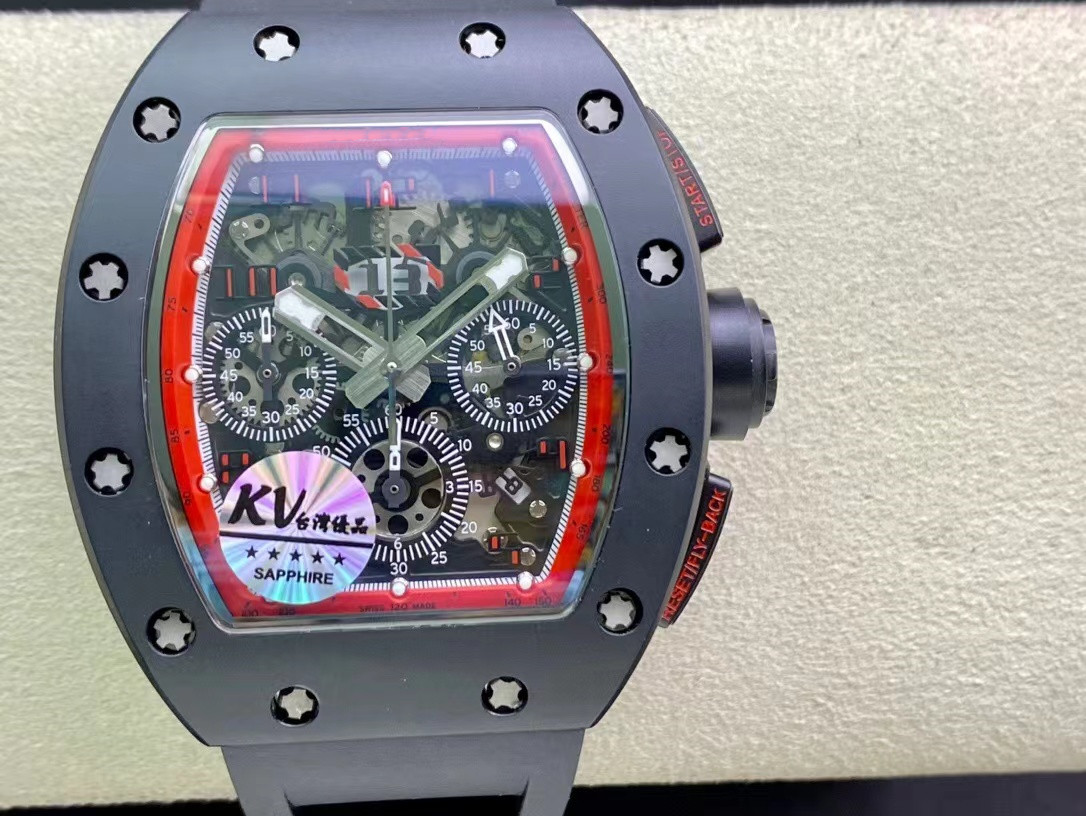 

KV RM011 watch is equipped with 7750 timekeeping function ceramic material case sapphire crystal glass mirror natural rubber watchband, As shown