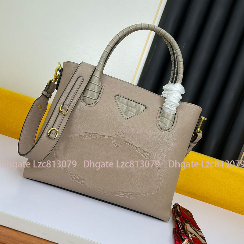 

ladies tote bag designer embossed letter handbag genuine leather large capacity messenger shoulder bags luxury handbags women work bag, Red
