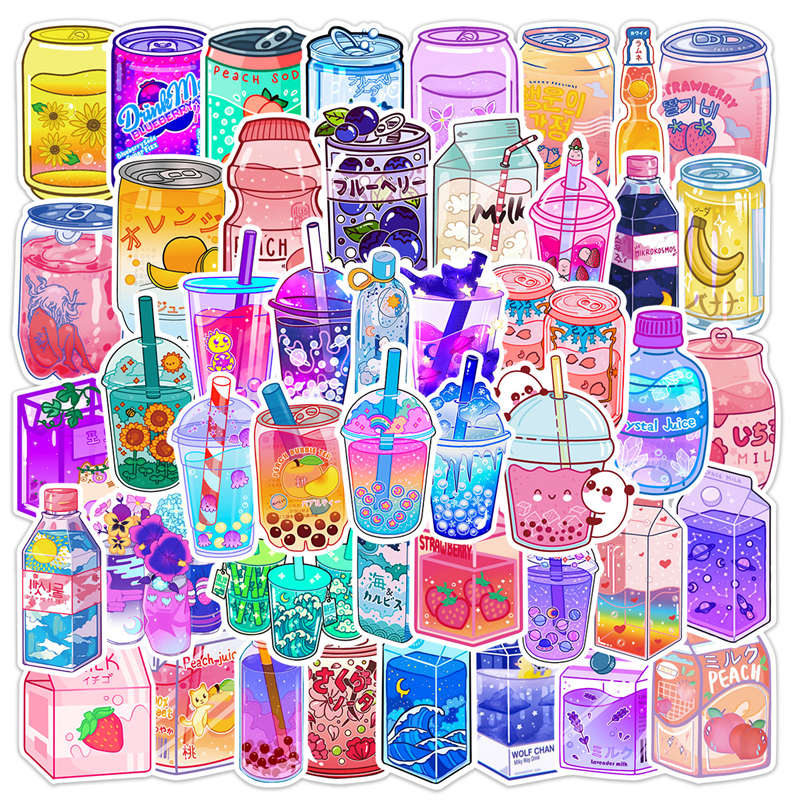 

50 Pcs Boba Tea Stickers Bubble Tea Pearl Milk Sticker Vinyl Waterproof Laptop Bumper Water Bottles Computer Adults Kids Teens L50-348, Multi colors